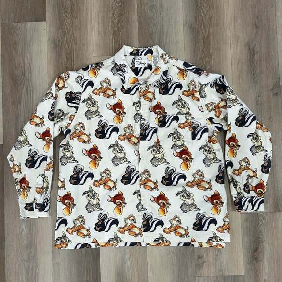 Disney Tops - Disney Bambi Thumper Button Up Shirt Size US/AU XL Off White All Over